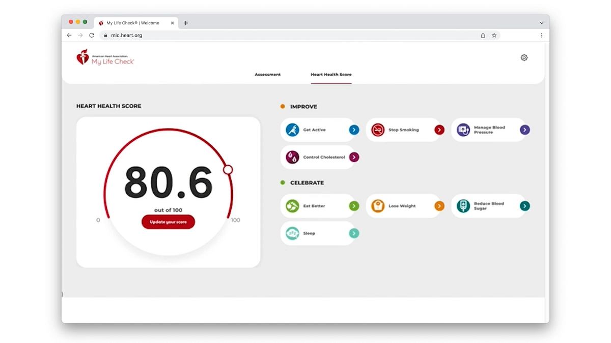 Photo | Life's Essential 8™ Assessment Tool Heart Health Score page ...
